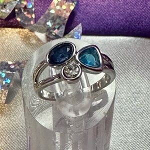 Silver and Blue Gemstone Cluster Ring
